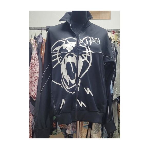 Puma Hoops Graphic Logo DIDN'T FLINCH 73 Men's Zip Up Jacket SZ Small - Picture 1 of 13